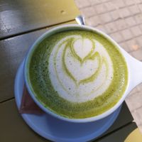 Vegan oat milk matcha at Gabby's Brunch in Barcelona