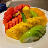 The always yummy and nicely oresefruit platter. at Malaveli Restaurant  in Dhigurah