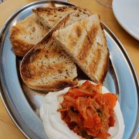 Bread with cashew cheese & kimchi at Grasa in Barcelona