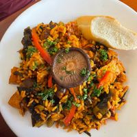 Delicious plant-based paella   at Villa Margara in Chia