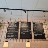 Menue, hot lunch meals are listed on the side. at Grain Café in Stockholm