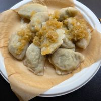 Vegan pierogi with onions at Przystanek Pierogarnia - Szewska in Krakow