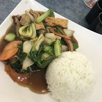 Vegan chicken and veggies with rice. So good. I love the gravy that they used.  at World Vegan in Cabramatta