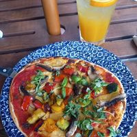 Vegan pizza with vegetable and vegan cheese at The Port Jackson - JD Wetherspoon in Bishops Stortford