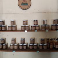 Homemade products. Peanut butter, tahini, hot sauce etc. at Cafe Campestre in Ometepe