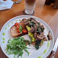 Avo Toast & iced latte with oat milk at Munchies   in 