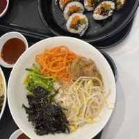 Bibimbap, Gimbap & fried seaweed with glass noodles   at Ssada Gimbap in Seoul