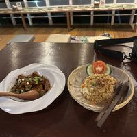 black pepper tempeh and vegan nasi goreng (listed as vegetarian)  at De Waroeng Labuan Bajo in 