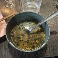 The miso soup (half eaten) #Veganuary at Sushi Studio in Aarhus
