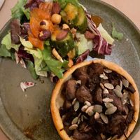 Mushroom tartlet - the "vegan" version is just mushrooms in a tart  at Sesamo in Barcelona