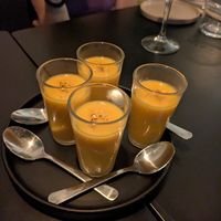 Starter (sweet potato and macadamia soup) at Sesamo in Barcelona