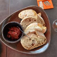 Bread with tomato walnut spread at Seagull Hafenbistro Kappeln in Kappeln
