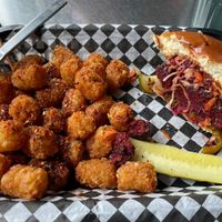 BBQ Vegan burger and togarashi tots   at Stray Dog in Minneapolis