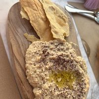 Hummus and pita chips   at Volkan on the Rocks in Santorini