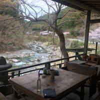 Breakfast can be served in the outdoor lounge with view on the Kurokawa river.  at Earth Hostel - Nikko Riverhouse in Nikko