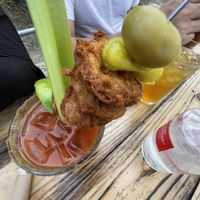 Birdy Mary topped with fried pickles  at Seabirds Kitchen - The LAB in Costa Mesa