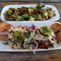 Brussels sprouts and BBQ jackfruit sliders at Seabirds Kitchen - The LAB in Costa Mesa