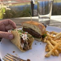 El Pastor taco & beet burger  at Seabirds Kitchen - The LAB in Costa Mesa