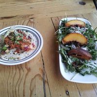 Grilled peach salad and Korea taco 💜 at Seabirds Kitchen - The LAB in Costa Mesa