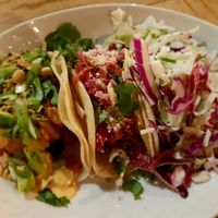 3 kinds of tacos - marinated mushroom, beer-battered avocado and kimchi jackfruit.  at Seabirds Kitchen - The LAB in Costa Mesa