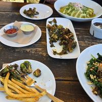 Colleague chose Butternut Enchiladas. We shared Brussel sprouts ans fries at Seabirds Kitchen - The LAB in Costa Mesa