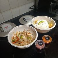 tofu raisukaree curry and yasai yaki soba mushroom noodles at Wagamama in Dundee