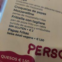 Vegan options in the menu at Kesito Pizzeria in Gran Canaria