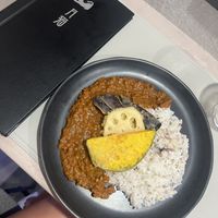 absolutely delicious vegan curry with veg tempura !  at Vegan Cafe Tsukineko in Osaka