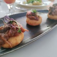 Arepas with eggplant on top at Elements Restaurant in Oranjestad
