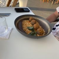 Healthy Italian Vegan Patties and Marinara Sauce over Pasta  at Elements Restaurant in Oranjestad