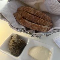 Sourdough bread served with vegan butter and olive tapenade  at Elements Restaurant in Oranjestad
