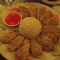 Deep fried eggplant with sesame  at Aubergine Cafe in Hanoi
