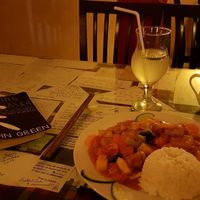 Sweet & sour, rice, fried tofu and lemon. at Aubergine Cafe in Hanoi