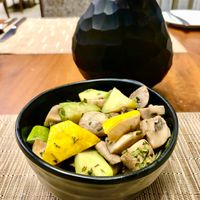 Sautéed mushrooms and courgette  at Cosmic Kitchen in Dubai