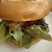 Bagel with vegan sausage at The View Tube in East London