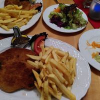 Schnitzel, fries and side salad at Zur Krone - St Goar in St Goar