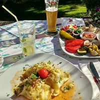 yummy 'Maultaschen' (swabian stuffed pasta) and Antipasti Plate at Gajas Welt in Kaisersbach-ebni