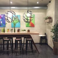 great communal tables and funky vegetable artwork at Terra in Riga