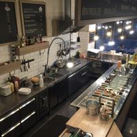 very modern and clean buffet serving area at Terra in Riga