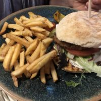 Plant-based Burger. Amazing fries!  at Schwarzer Kater in Freiburg