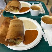Masala dosa cooked in coconut oil (all the sides are vegan too!)  at Desi Dosa Madras in Coquitlam