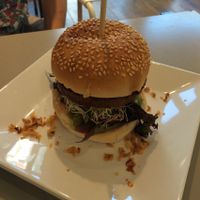 One of the burgers at De Vegetarische Traiteur in Amsterdam