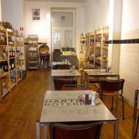 Funky tables and chairs at De Vegetarische Traiteur in Amsterdam