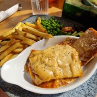 Homemade vegan lasagne at The Temple Bar in Llandrindod Wells
