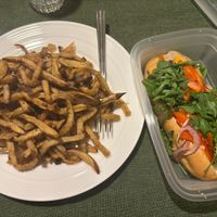 Vegan Italian sausage sub with fries   at Del Friscos in Dollard-des-ormeaux