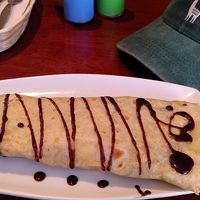 Pancake with banana and chocolate at El Encuentro - Santa Catalina in Cusco