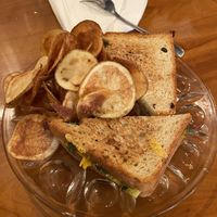 Grilled cheese with pesto and homemade chips- yummy!   at Saint August Maison in Slidell