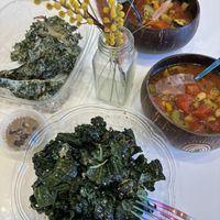 kale salad, kale chips, sun butter cup, soup of the day   at Nourish Organic Juice in Colorado Springs