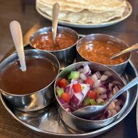Papadam and pickle tray  at Namaste Village in Oxford