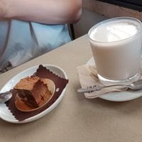 Raw brownie and a glass of almond milk - yummy at Cortese in Florence